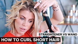 How To Curl Hair With A Straightener VS Wand  SHORT HAIR [upl. by Sirrap114]