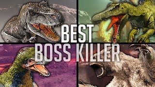 TRex VS Spino VS Theri VS Megatherium BEST BOSS KILLER BEAT ARK [upl. by Mcgruter]