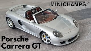 REVIEW MiniChamps 118 Porsche Carrera GT  Silver Metallic [upl. by Schluter622]