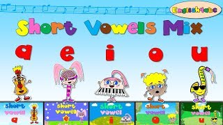 Short Vowels Mix  aeiou five videos  Phonics songs [upl. by Gusty979]